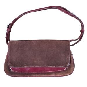 Ann Taylor Suede & Patent Leather Maroon Envelope Purse Handbag 9.5x4.5" Y2K‎